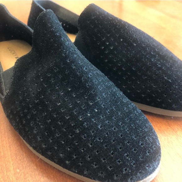 LUCKY BRAND | Perforated Black Suede Loafer Flat Slip On | Size 7 - 7.5 - Picture 12 of 14